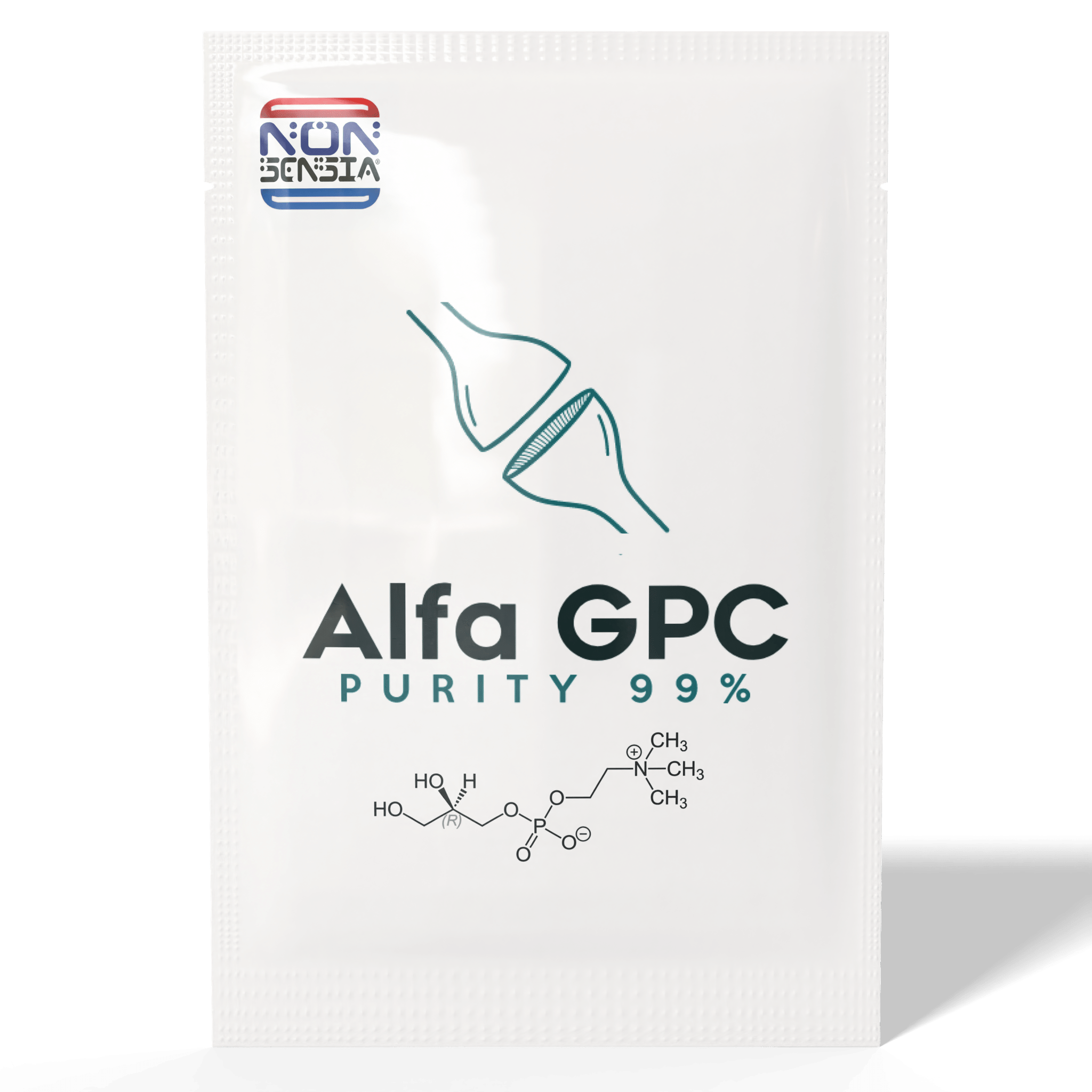 Alpha-GPC (Choline Alfoscerate), CAS 28319-77-9 – analytical reference standard, product sachet, laboratory use only