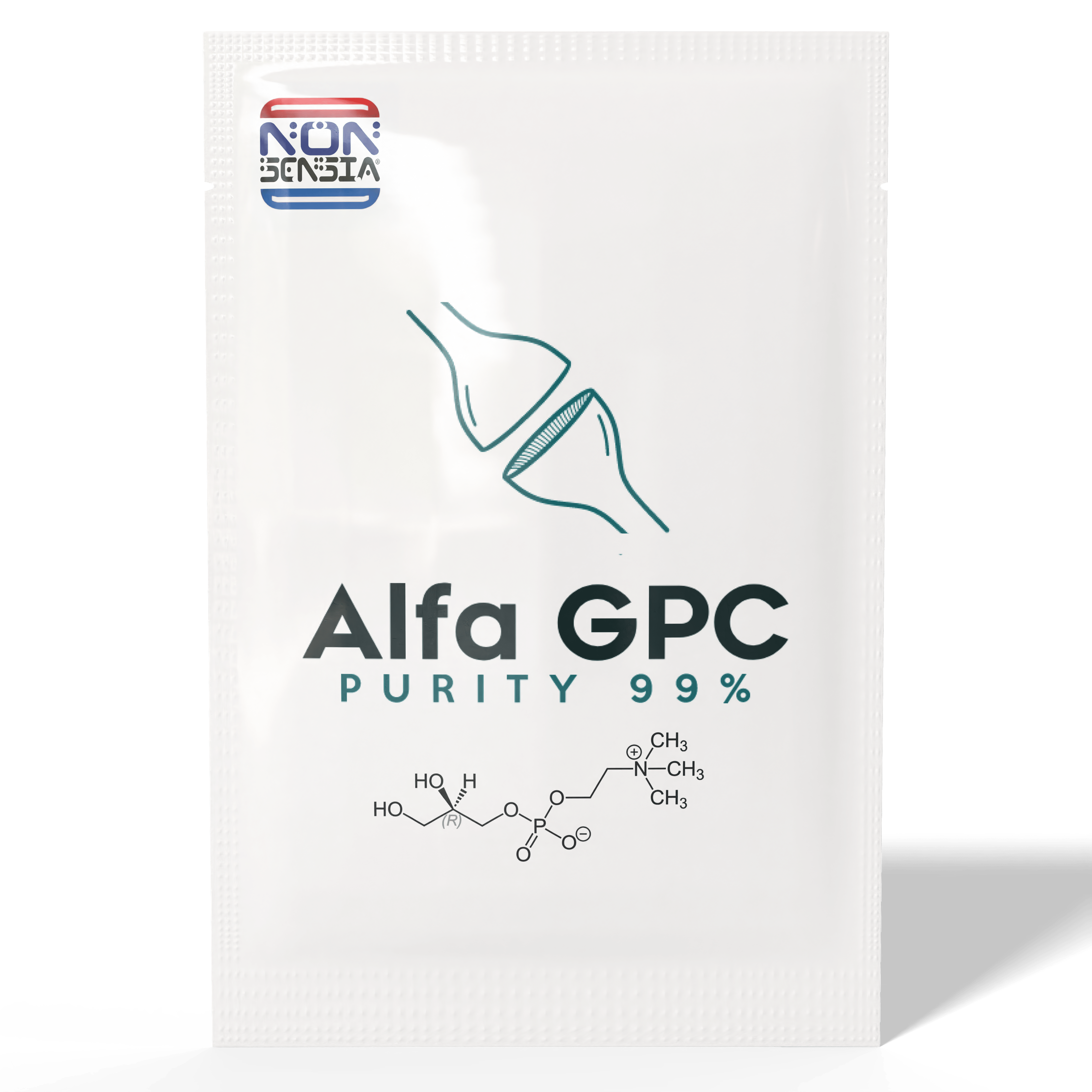 Alpha-GPC (Choline Alfoscerate), CAS 28319-77-9 – analytical reference standard, product sachet, laboratory use only