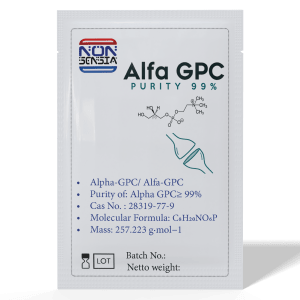 Alpha-GPC (Choline Alfoscerate), CAS 28319-77-9 – analytical reference standard, product sachet, laboratory use only
