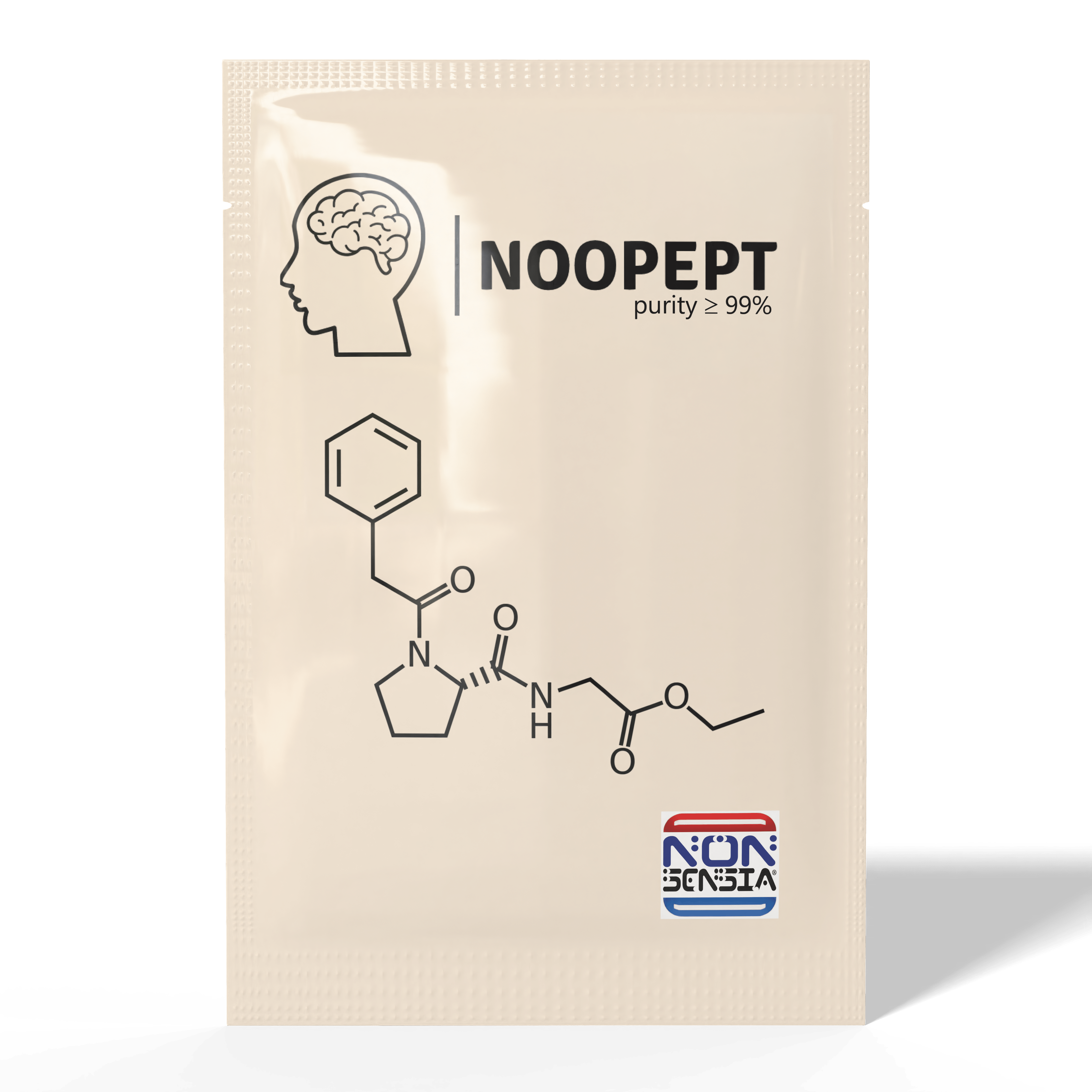 Noopept (Omberacetam), CAS 157115-85-0 – analytical reference standard, product sachet, laboratory use only