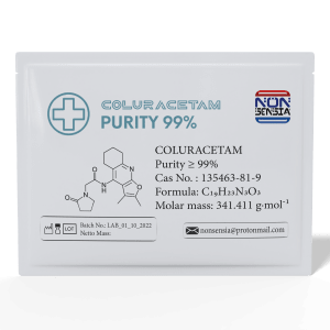 Coluracetam, CAS 135463-81-9 – analytical reference standard, product sachet, laboratory use only