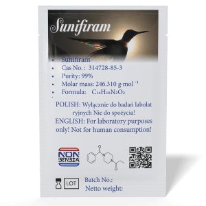 Sunifiram, CAS 314728-85-3 – analytical reference standard, product sachet, laboratory use only
